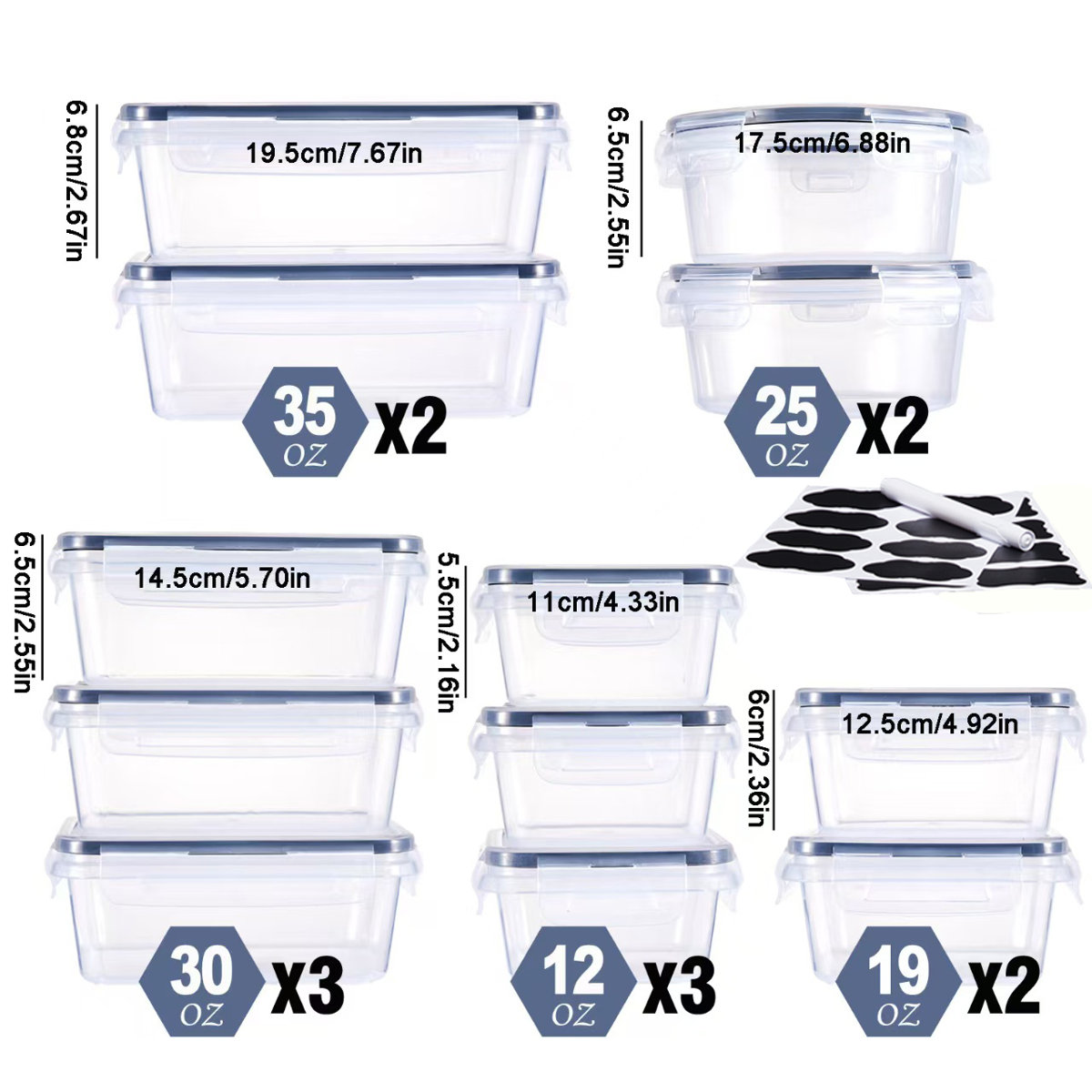24 Pcs Airtight Food Storage Container Set Kitchen Organizers Leakproof Meal Prep Containers Local Warehouse Lock Lids - Bpa-Free Durable Plastic Containers For Lunch With 12 Boxes And 12 Lids, For Pantry And Kitchen Organization
